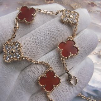 VCA Carnelian Diamond Five Motif Bracelet - Yellow Gold / Rose Gold