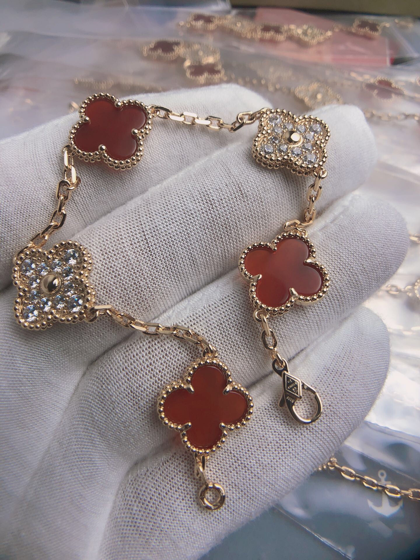 VCA Carnelian Crystal Five Motif Wrist Accessory - Warm Tone / Rose Tone