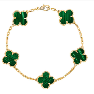 VCA Malachite Diamond Five Motif Bracelet - Yellow Gold / Rose Gold