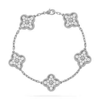 VCA Five Motif Full Pave Diamond Bracelet - White Gold