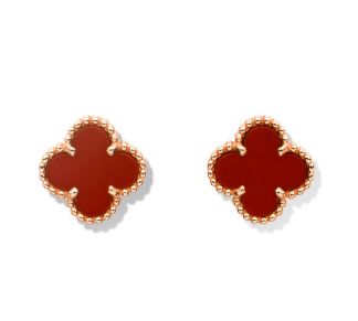 VCA Mini Stud Earrings Carnelian - Yellow Gold / Rose Gold