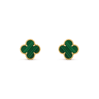 VCA Mini Stud Earrings Malachite Stud Earrings - Yellow Gold