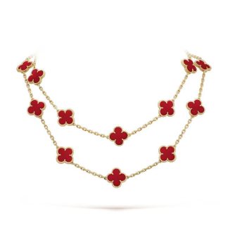 VCA Ten Motif Carnelian Necklace - Yellow Gold / Rose Gold
