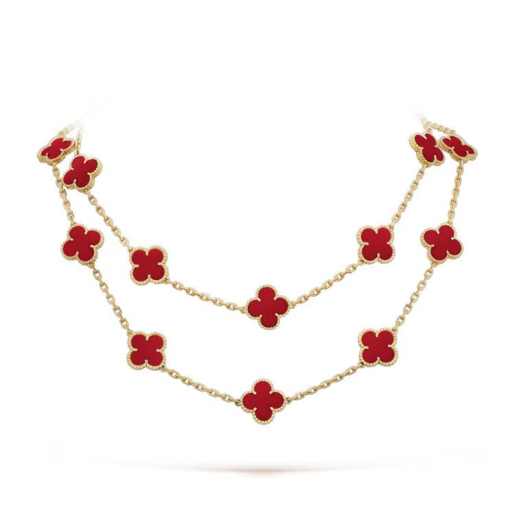 VCA Ten Motif Carnelian Necklace - Yellow Gold / Rose Gold
