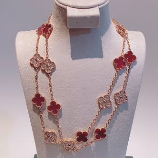 VCA Ten Motif Diamond Carnelian Necklace - Rose Gold