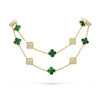 VCA Ten Motif Malachite Diamond Necklace - Yellow Gold