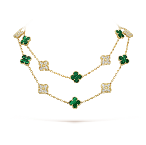 VCA Ten Motif Malachite Diamond Necklace - Yellow Gold