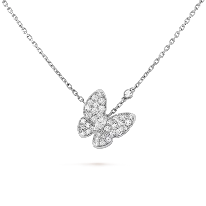 VCA Two Butterfly Full Pave Diamond Necklace - Yellow Gold / White Gold