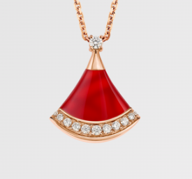 BVL Carnelian Small Diamond Necklace - Rose Gold