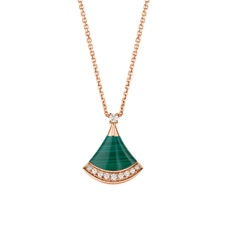 BVL Malachite Small Diamond Necklace - Rose Gold