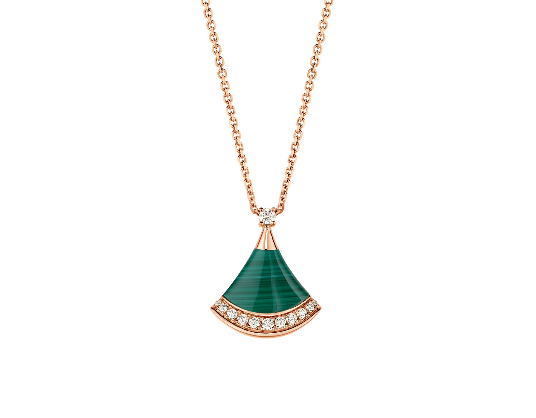 BVL Malachite Small Diamond Necklace - Rose Gold