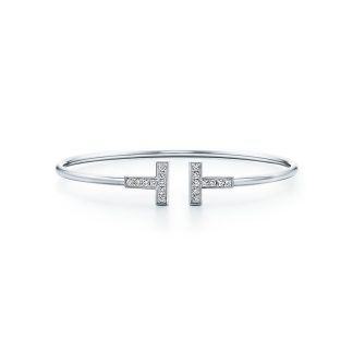 蒂芙尼 Tiffany T带钻手镯 - 白金